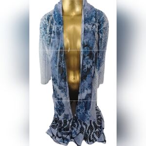 Kamana Bohemian Kimono Blue Floral Lace Semi Sheer Mixed Textures Cardigan XL